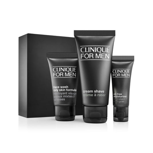 Clinique For Men Starter Kit Gift Set For Daily Oil Control | Face Wash | Cream Shave | Mattifying Moisturizer | Includes 3 Travel Size Pieces | Perfect for Him