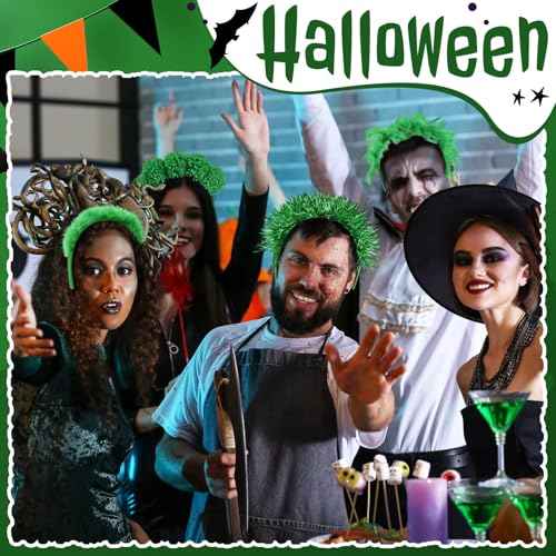 12 Pcs Halloween Fuzzy Headbands Fluffy Yarn Pom Pom Feather Tinsel Party Headwear Head Bopper for Birthday Festival