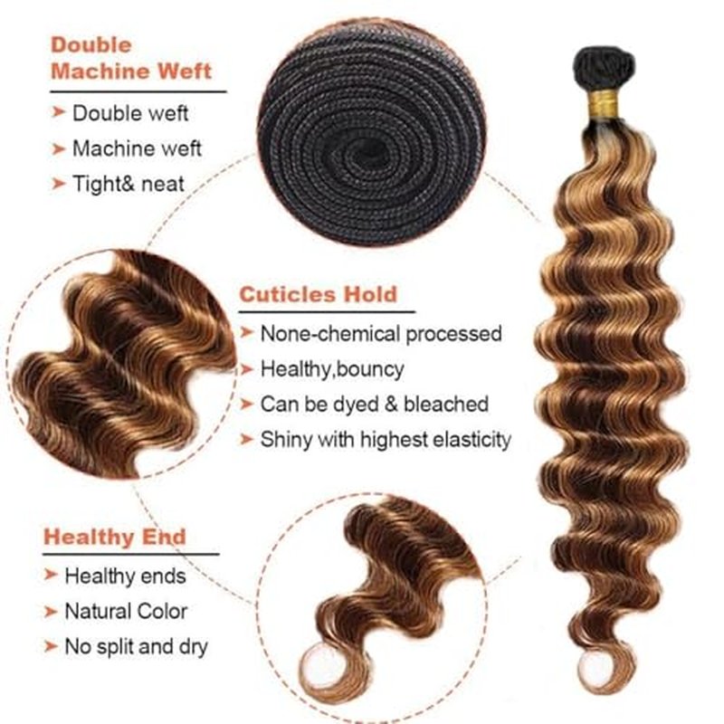 26 28 30 inch Ombre Brown Bundles P430 Human Hair Bundles #4 Deep Wave Bundle Highlight Human Hair Bundle 3 Tone 300g