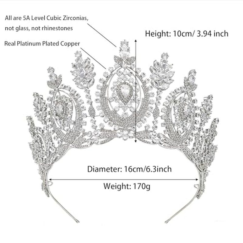 QXMYOO Tall Royal Queen Crown Cubic Zirconia Gold Silver Large Wedding Tiara for Bride Prom Quinceanera Pageant Princess Headpieces Birthday Party CZ Bridal Hair Accessories