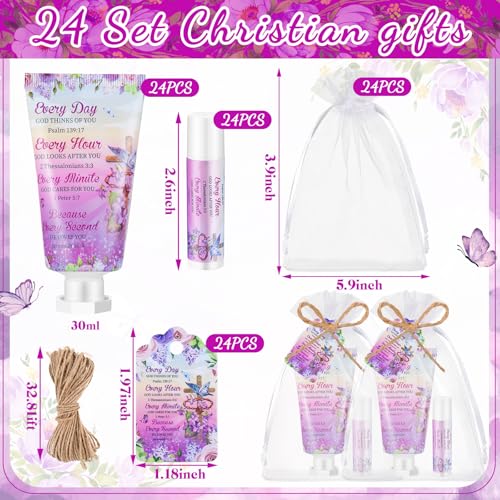 24 Sets Christian Hand Cream and Lip Balm Gift Set Christmas Christian Gift for Women Travel Size Hand Lotion Bible Verse Lip Balm Bulk for Baby Bridal Shower Mom Holiday Gift(Cross)