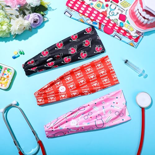 Jexine 20 Pcs Women Nurse Headbands with Button Wide Headbands for Mask Non Slip Elastic Ear Protection Nurse Christmas Thanksgiving Gifts for Doctors Sweatband Medical Hairband Workout Yoga Turban