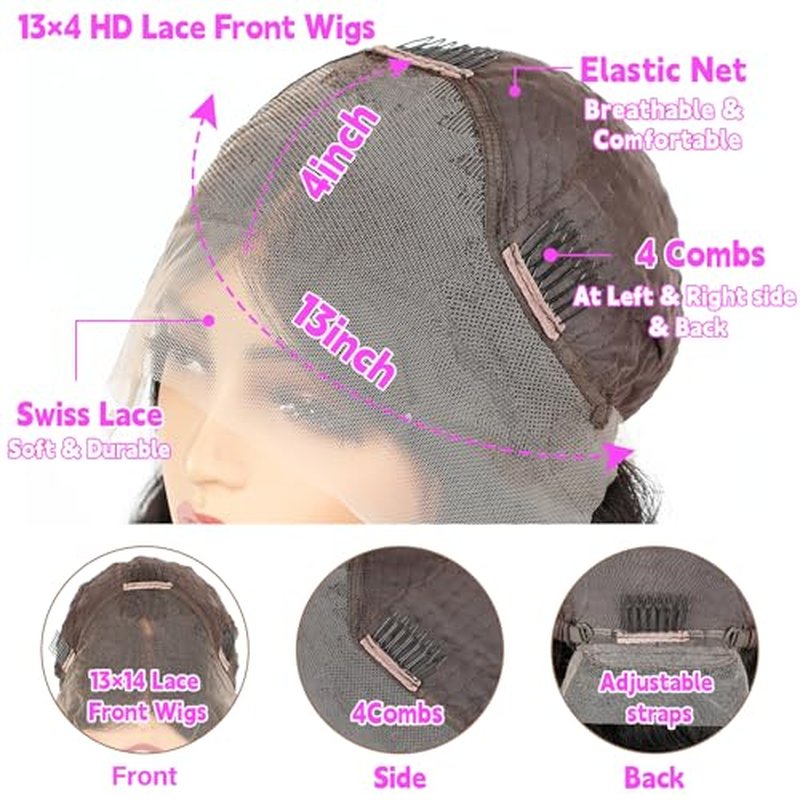 Lace Front Wigs Human Hair 13x4 Straight Lace Front Wigs HD Transparent 200% Density Glueless Wigs For Black Women Pre Plucked With Baby Hair 28inch