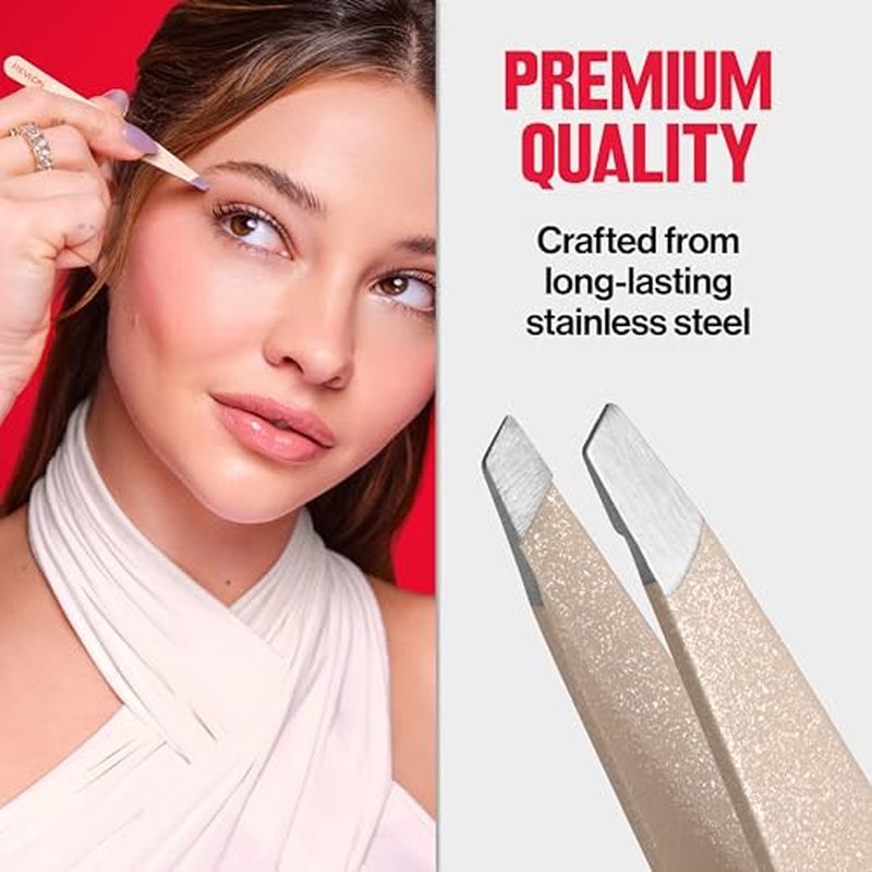 Revlon Designer Series Slant Tweezer, High Precision, Made With Long Lasting Stainless Steel, Stocking Stuffer for Women, 1 Count
