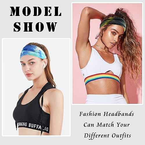 FULZTEY Headbands For Women Cute Tie Dye Hairband Fashion Boho Headwraps Stretchy Yoga Workout Sweat Band Soft Cotton Bandanas Wide Head Bands For Women's Hair Accessories Teenage Girls 6Pcs