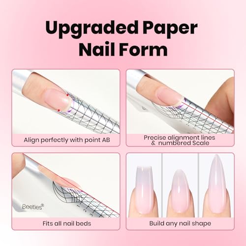 Beetles Builder Gel for Nails-3 Colors 9 in 1 Nail Extension Sculpting Building Clear Nude Pink Hard Gel Kit with Base Top Coat for Pros Women,UV & LED Lamp Cured Needed