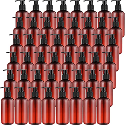 48 Pcs Pump Bottle Lotion Dispenser Refillable Shampoo Conditioner Hand Soap Dispenser Plastic Empty 8oz/250ml Clear Reusable Body Wash Container Bulk (Brown, Black)