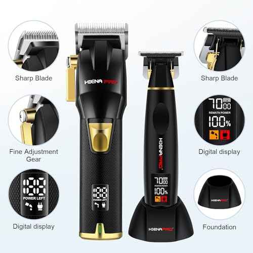 HIENA PRO Professional Hair Clippers Set for Men Cordless Barber Kit Hair Cutting Set Rechargeable Clippers and Trimmers Set Hair Cutting Kit with LED Display, USB Charging, Gifts for Men, (Black)