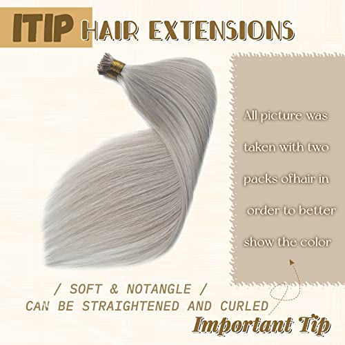I Tip Hair Extensions Platinum Sliver Human Hair I Tip 100% Real Human Hair Extensions Sliver Silky Straight Extensions I Tips Human Hair Extensions for Women Invisible Cold Fusion Hair