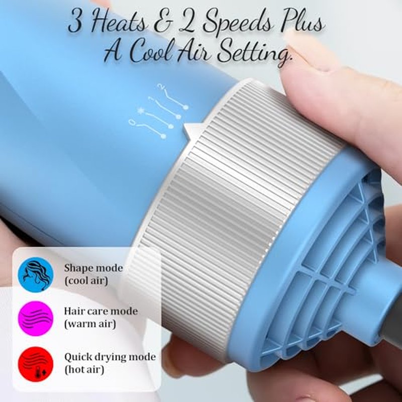 Rotating Hair Dryer Brush Spinning: 2 Size Detachable Brush(2" & 1.5") | 3 Heats & 2 Speeds Plus a Cool Air Setting | Big Buttons Design for Arthritis