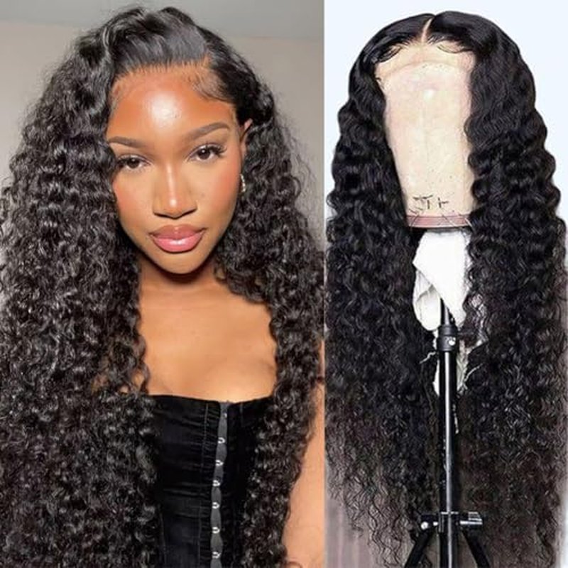 13x4 Deep Wave Lace Front Wigs Human Hair Deep Curly Wig Human hair Pre Plucked 200% Density Glueless Wet and Wavy Human Hair Wigs with Baby Hair HD Transparent Lace Frontal wig 22inch