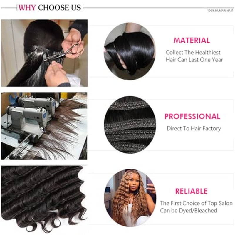Loose Deep Wave 4 Bundles Human Hair(14 16 18 20 Inch)12A Grade 100% Unprocessed Human Hair Bundles Brazilian Loose Deep Wave Bundles Human Hair for Black Women Natural Color