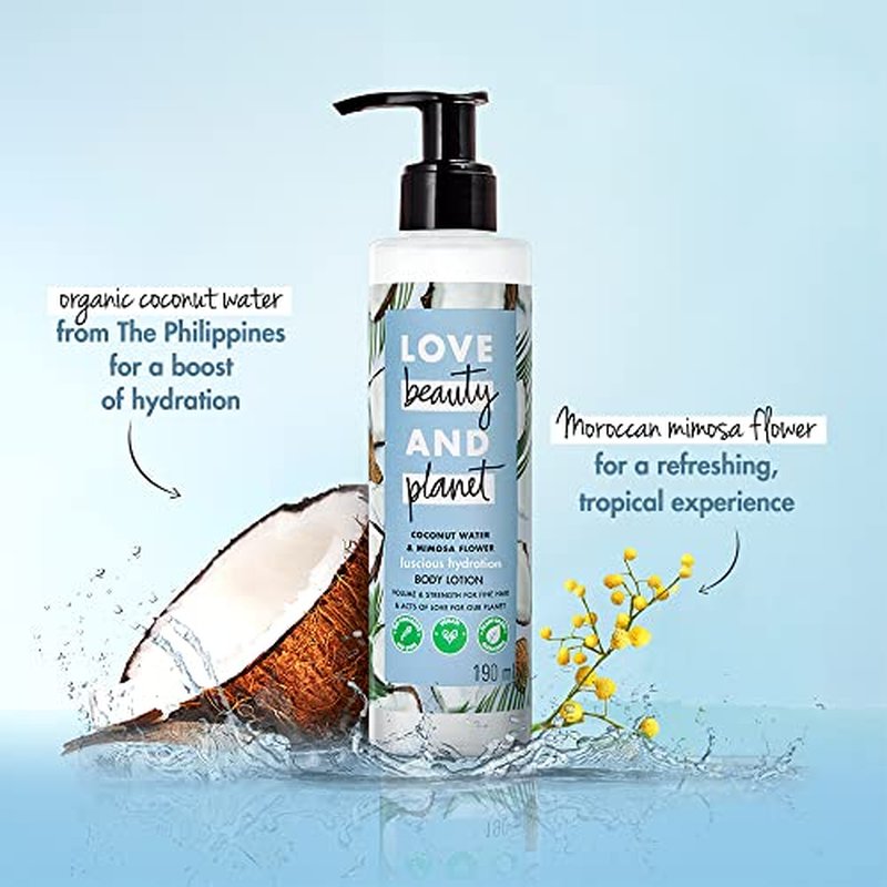 Love Beauty and Planet Luscious Hydration Body Lotion for Hydration Coconut Water & Mimosa Flower Natural Ingredients, Plant-Based Moisturizers, Vegan, Cruelty-Free 13.5 oz
