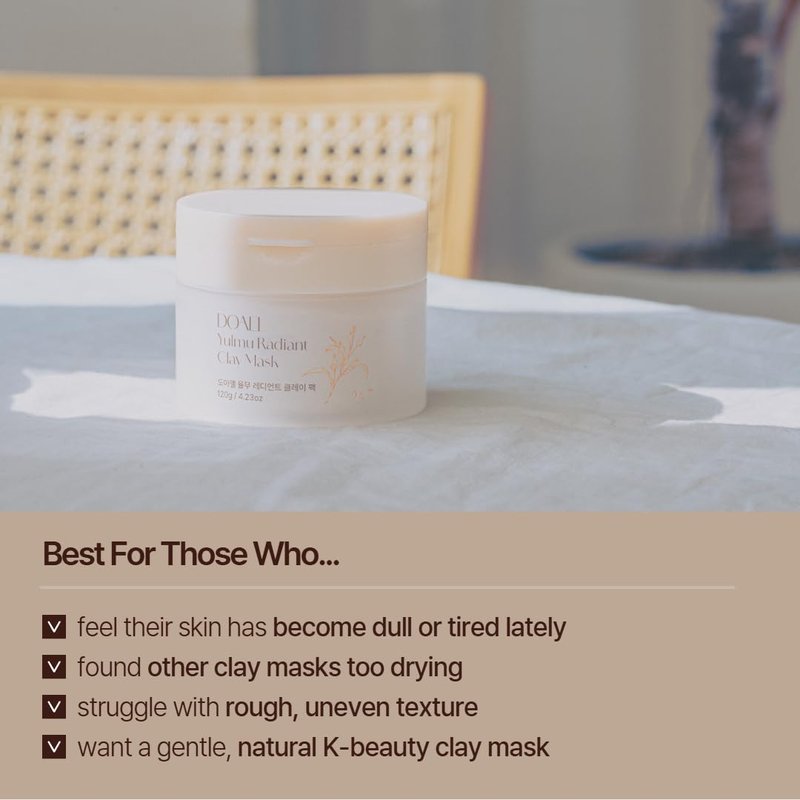DOAEL Yulmu Radiant Clay Mask 120g 4.23 oz Coix (Job’s Tears) Seed Grain, Removes Blackhead and Whitehead, Pore Care, Dry Skin & Sensitive Skin, Korean Skincare, Vegan Certified,