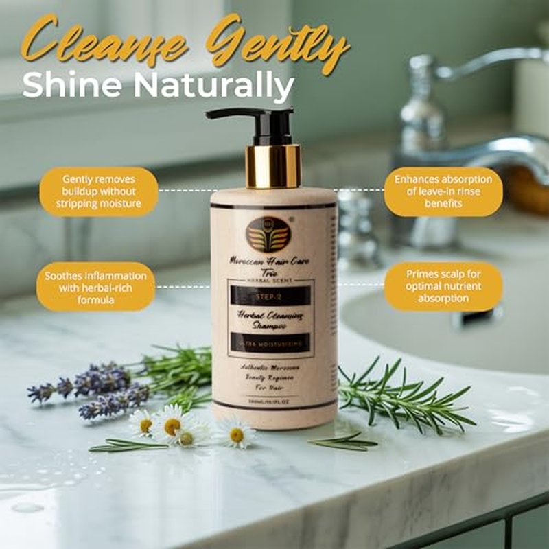 Moroccan Scalp Relief 3-Step Set ? Itch & Flake Control with Argan Oil, Herbal Shampoo & Leave-In Rinse ?Reduces Itch, Flaking & Buildup from Dryness/Irritation ? Dermatologist Approved, Sulfate-Free