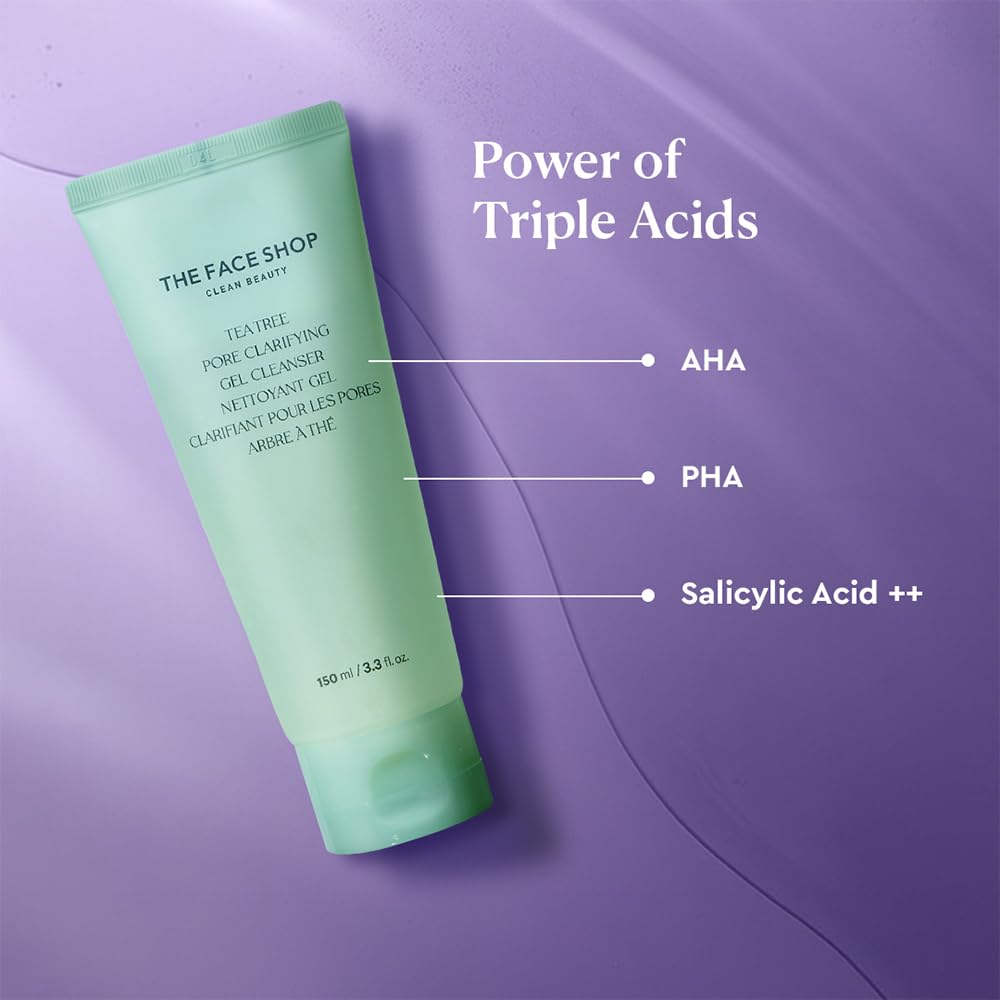 THE FACE SHOP Tea Tree Pore Clarifying Gel Cleanser | Gentle Facial Foam Cleanser for Acne-Prone Skin | Removes Excessive Sebum with Soothing Effect | 5.0 fl. Oz,K-Beauty