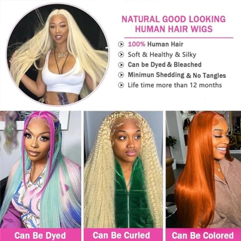 613 Blonde 3 Bundles Human Hair Straight 613 Human Hair 3 Bundles Double Weft 613 Blonde 100% 12A Unprocessed Virgin Human Hair 16 16 16 inch11oz/Pak