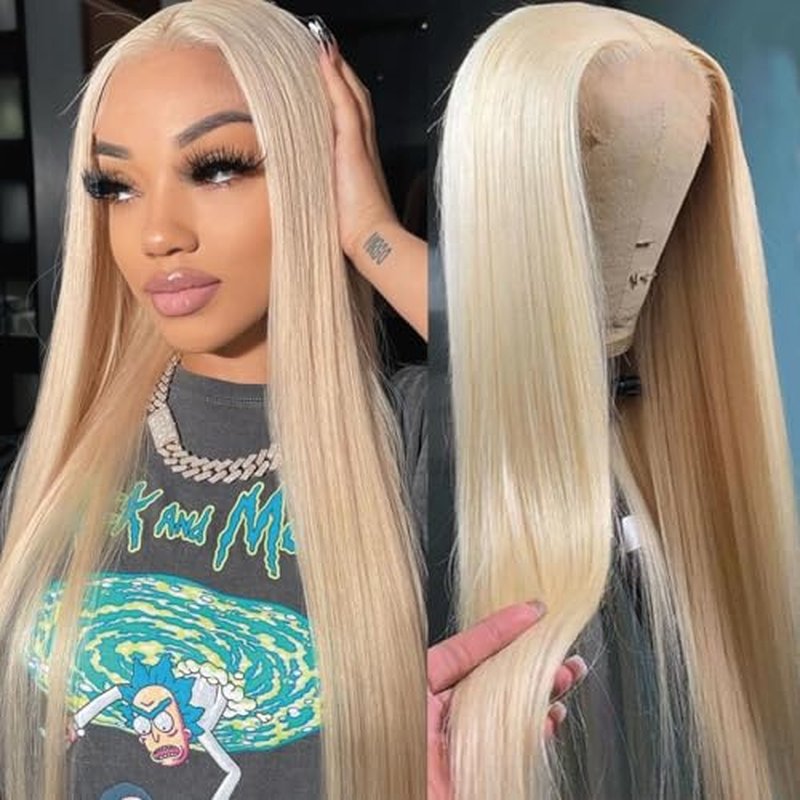 613 13x6 Lace Front Wig Human Hair Colored Blonde Wig Human Hair Pre Plucked With Baby Hair Straight Human Hair Wig For Women 22 Inch Lace Frontal Wig Glueless