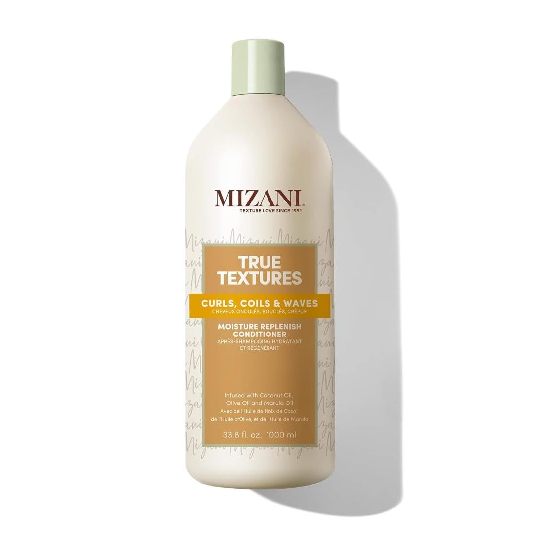 Mizani True Textures Moisture Replenish Conditioner - Deep Conditioner for Curly Hair with Coconut Oil & Olive Oil, Anti Frizz, Silicone-Free, Paraben Free, 33.8 Fl Oz