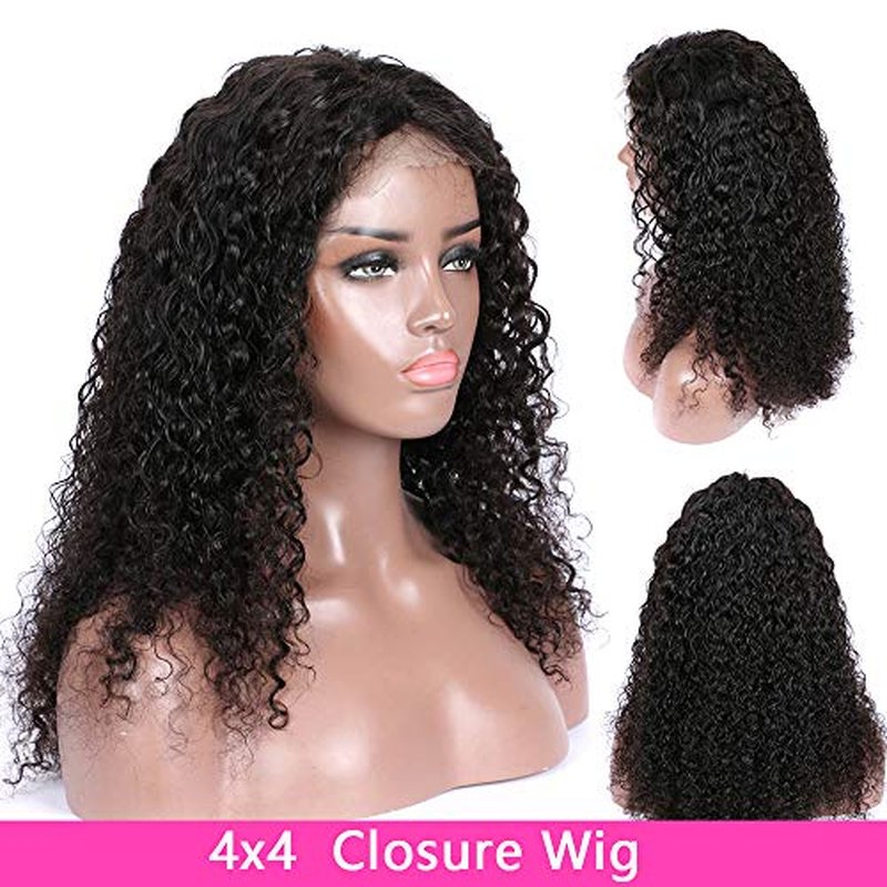 Curly Human Hair Lace Closure Wigs For Black Women Pre Plucked Wet and Wavy Lace Front Wigs Human Hair 4x4 Curly Closure Wigs (20, Natural color)