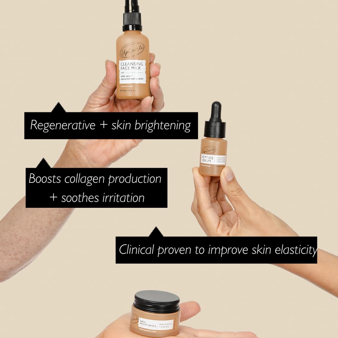 UpCircle Discovery Set – Cleansing Face Milk, Face Moisturizer and Peptide Serum Trio – Vitamin E, Niacinamide + Aloe Vera – Boosts Collagen, Hydrates + Soothes – Vegan + Cruelty-Free