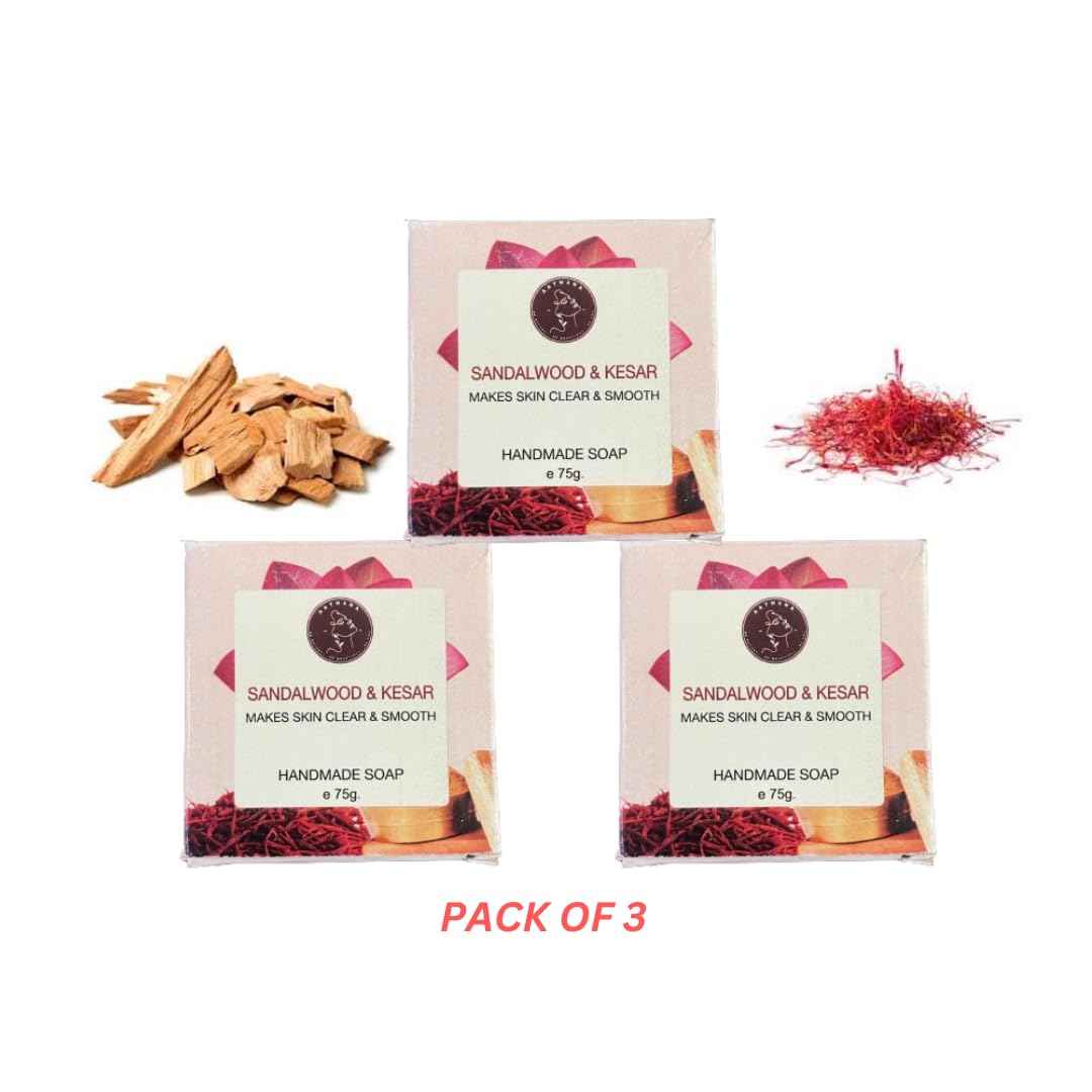 AATMANA Sandalwood Saffron Handmade Natural Bar Soap for Men & Women, Moisturizing Body & Face Soap, 7.9 Oz Soap Bars (3 Soap Set)