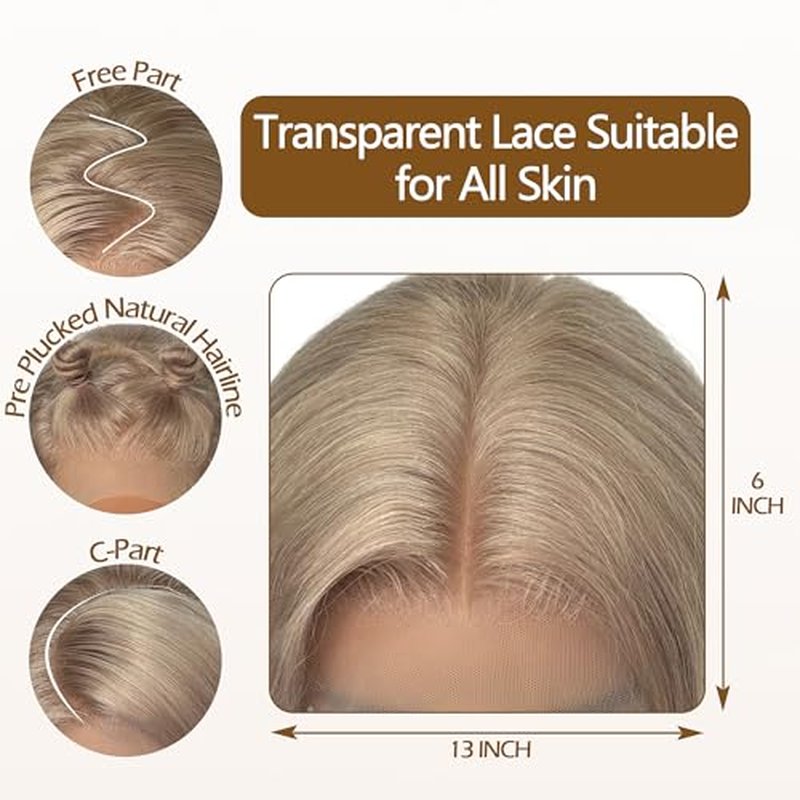 Ash Blonde Wig Human Hair 13x6 Transparent Lace Front Wigs Human Hair 180% Density Ash Blonde Straight Lace Front Wigs for Black Women Pre Plucked Colored HD Lace Frontal Wig 22 Inch
