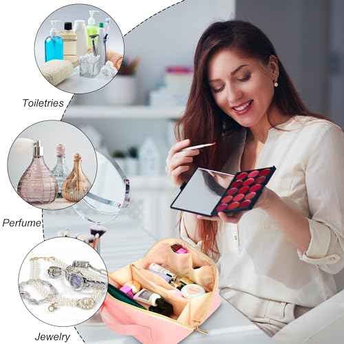 for Christmas Day Gifts, Makeup Bag for Women, PU Leather Travel Toiletry Bags, Initial Make Up Cosmetic Pouch for Teen Girls, Wide Open Portable Skincare Bag, Personalized Birthday Gifts, Pink