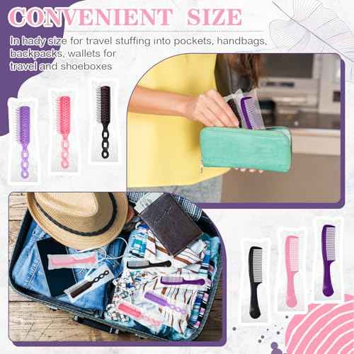 Baderke 48 Pcs Bulk Hair Brushes and Combs for Homeless Individually Wrapped Hair Brush and Comb Set for Women Hotel Homeless Nursing Charity(Multicolor)