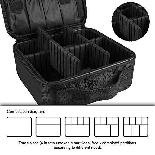 Travel Makeup Case, Cosmetic Train Case Organizer Portable Artist Storage Makeup Bag with Adjustable Dividers for Cosmetics Makeup Brushes Toiletry Jewelry Digital Accessories - Black