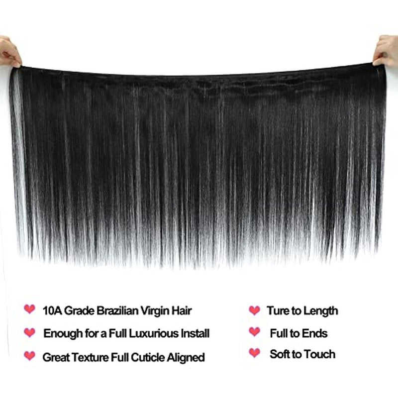 Straight Bundles Human Hair 24 26 28 Inch 3 Bundles 100% Unprocessed Brazilian Virgin Human Hair Straight Weave Bundles Natural Color