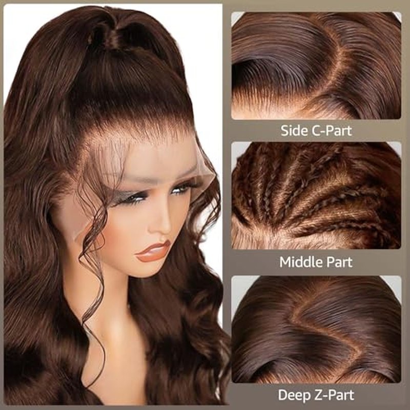 30 Inch Chocolate Brown Lace Front Wig 13x6 Body Wave 200 Density Hd Lace Front Wigs Human Hair Pre Plucked 4# Colored Wigs