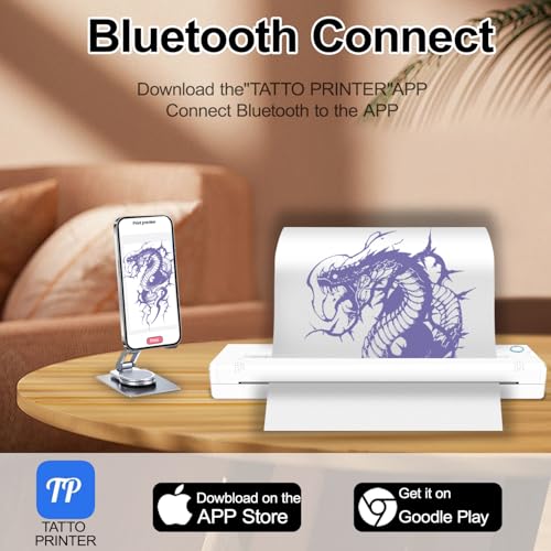 Wireless Tattoo Stencil Printer,Portable Thermal P rinter,Upgrade Wireless Tatoo Printer for Tattoo Artists& Beginners,Compatible with Phone&PC(White)
