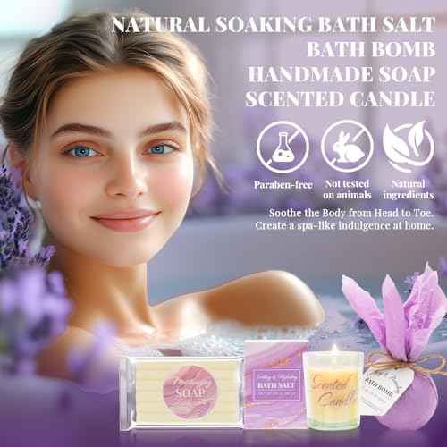 BODY & EARTH Self Care Gifts for Women Get Well Soon Gifts, Purple Birthday Gift Baskets, 8pcs Lavender Bath and Body Sets with 20oz Vacuum Insulated Tumbler Mother's Day Gifts for Mom