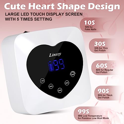 Nail Lamp,Cordless UV Led Nail Lamp 72W Rechargeable Nail Dryer with 5 Timer Setting,Professional Nail Light with Cute Heart Shape Large LCD Display