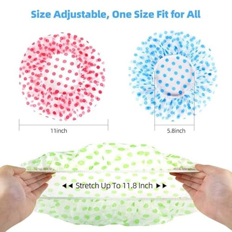 Shower Cap, Reusable Shower Hat Bath Caps, Waterproof with Elastic Band Hair Hat for Men Women Ladies Spa Salon, Coloful Dotted, 6 Packs