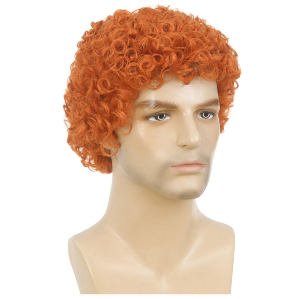 Swiking Orange Afro Curly Wigs for Men Short Rocker Hair California Cosplay Daily Costume Halloween Wig for Male Guy