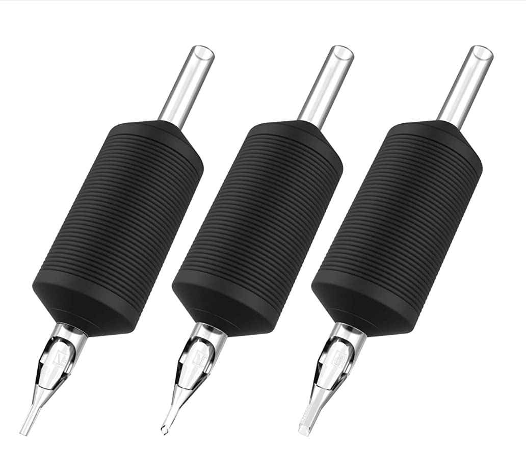 Keilend 25PCS 1 Inch 15 Mag Tubes with Soft Black Silicone, Disposable Tube Grips with Clear Long Tips, 15 Flat Tube for 14F, 15RM, 15M1, 29M2, 29RM2