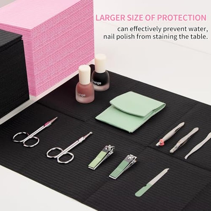 490pcs Disposable Nail Mats Foldable Nail Paper Towels, Table Acrylic Nail Practice Sheet, 3 Ply Waterproof Clean Nail Table Practice Mat for Salon Manicure Tattoo,Nail Art Accessories 13"x18" (Black)