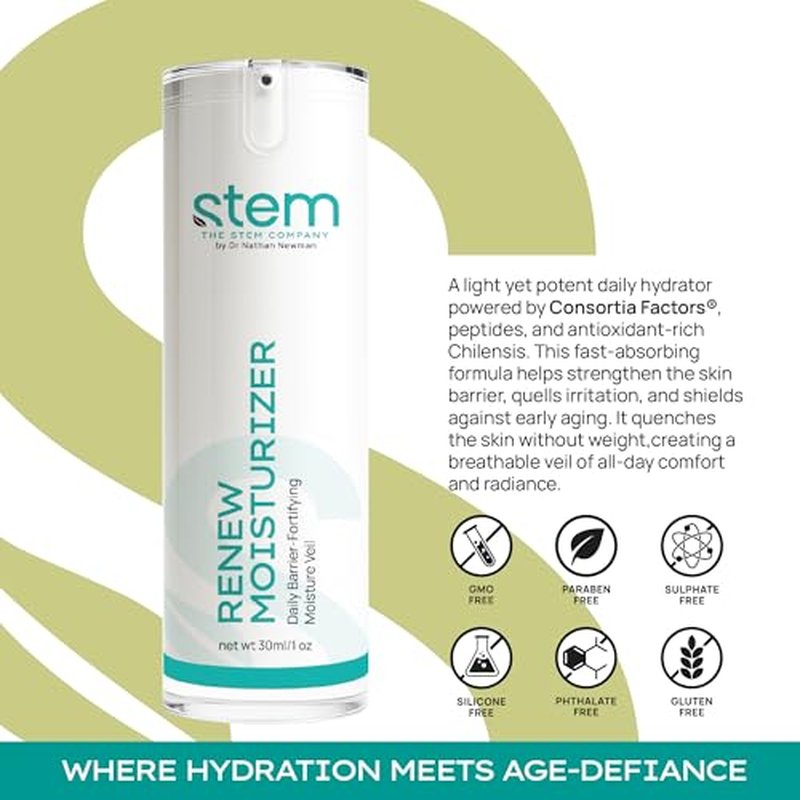 STEM Natural Intelligence ReNew Cream, Daily Face Moisturizer Cream, Luxury Facial Moisturizer for Women and Men, Premium Facial Skin Care Products with Antioxidants, Neck and Face Cream, 1 oz