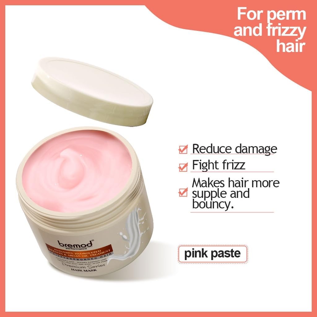 Bremod Argan Oil & Keratin Hair Mask - Hydrating Deep Conditioner for Dry, Damaged Hair | 16.9 Fl Oz