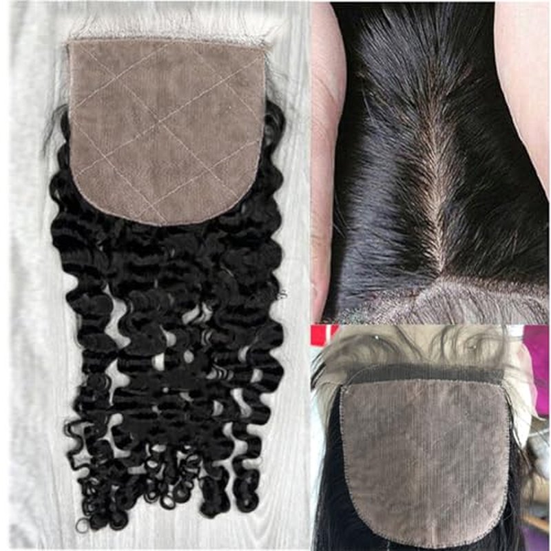 Silk Base Top Closure Burmese Curly Bleached Hidden Knots Free Part 4x4 Fake Scalp Lace Closure With Baby Hair Unprocessed Raw Human Hair 18inch