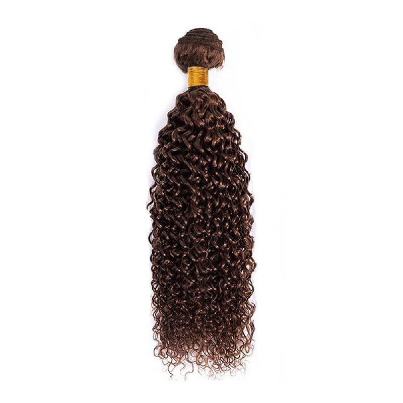 Human Hair Bundles 24 Inch Kinky Curly Wave Single Bundle #4 Chocolate Brown Human Hair Unprocessed Native Virgin Hair 100g Total 1 Extension Wet and Wavy Human Hair Extensions for Women
