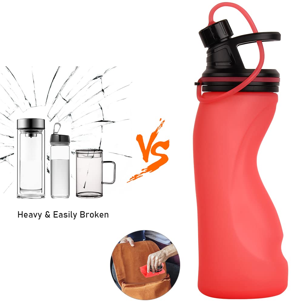 E-Senior Collapsible Water Bottle BPA Free - Foldable Water Bottle for Travel Sports Bottles with Triple Leak Proof Lightweight 17oz (Upgraded Aqua Blue)