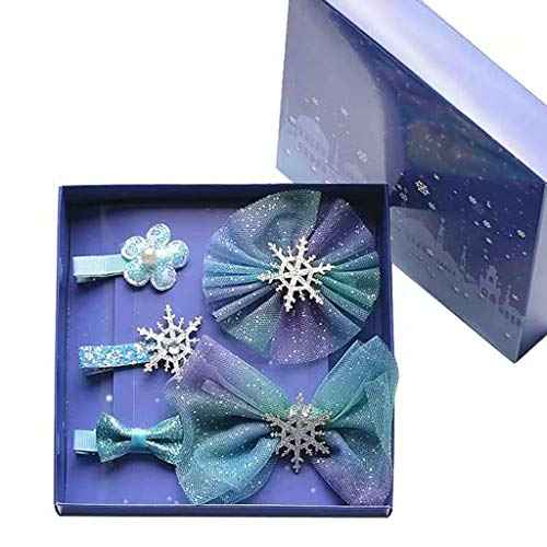 5 pcs Snowflake Bow Hair Accessories Set Blue Crocodile Hair Clip Christmas Snowflake Hair Clip, Princess Dress Up Set MeshHair Pin Girls And Women