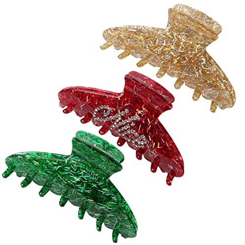 3Pcs Christmas Hair Claw Clips for Women Girls Green Gold Hair Clips Cute Rhinestone Red Hair Claws Christmas Hair Accessories