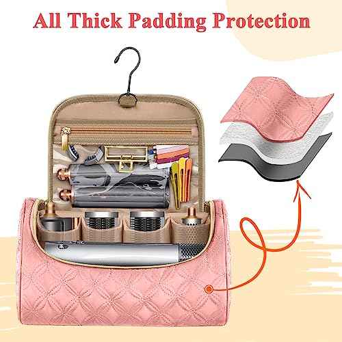 Mancro Padded Carrying Case Compatible with Shark Flexstyle Complete Styler and Attachments, Air Wrap Case fit for Shark Hair Styler with Metal Hanging Hook for Diffuser and Flexstyle Attachment, Pink