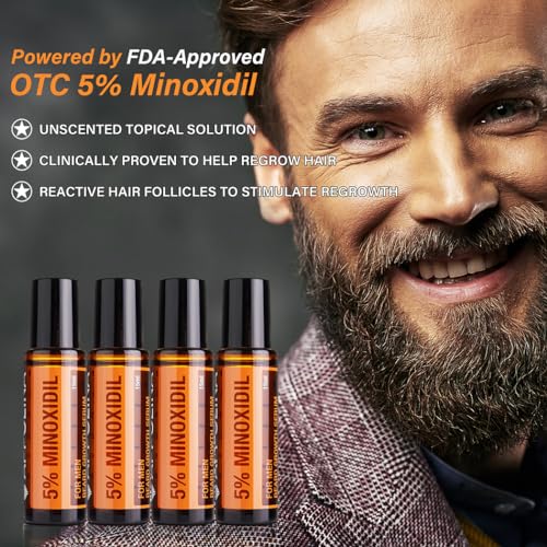 5% Minoxidil Beard Growth Serum for Men, 5% Minoxidil Hair Regrowth Roller Bottle Design, Extra Strength Beard Growth Oil for Stronger Thicker Fuller Beard Faster