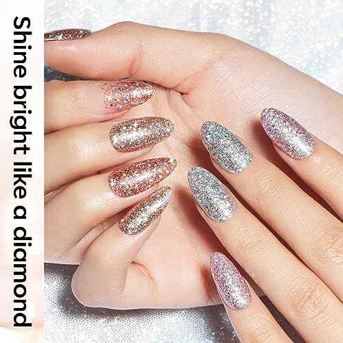 modelones Glitter Nail Polish 6 Colors Holographic Sparkle Glitter Mini Set Flash Diamond Black Silver Gold Quick Dry Manicure Diy Nail Art Salon Gift For Women Girl