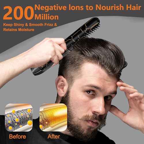 Beard Straightener for Men, Cordless Heated Beard Brush, Portable Beard Hot Combs, Ionic Mini Hair Straightener with 3 Temp Settings, Coarse Curly Hair Brush, Grooming Kit for Men